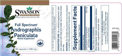 Photo of the Swanson Premium Brand Full Spectrum Andrographis Paniculata 400 mg label