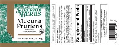 Photo of the Swanson Superior Herbs Mucuna Pruriens 350 mg label