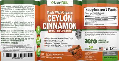 Photo of the NutriONN Ceylon Cinnamon 1200 mg label