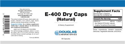 Photo of the Douglas Laboratories E-400 Dry Caps (Natural) label