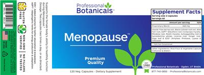 Photo of the Professional Botanicals Menopause label