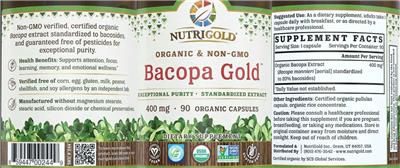Photo of the NutriGold Bacopa Gold 400 mg label