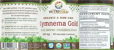 Photo of the NutriGold Gymnema Gold 500 mg label