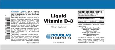 Photo of the Douglas Laboratories Liquid Vitamin D-3 label