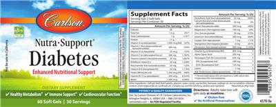 Photo of the Carlson Nutra-Support Diabetes label