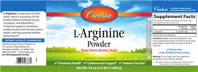 Photo of the Carlson L-Arginine Powder label