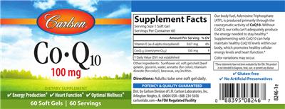 Photo of the Carlson Co-Q10 100 mg label