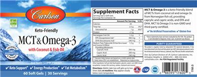 Photo of the Carlson MCT & Omega-3 label