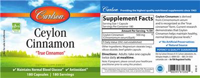 Photo of the Carlson Ceylon Cinnamon label
