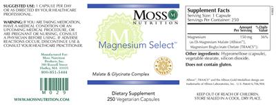 Photo of the Moss Nutrition Magnesium Select label