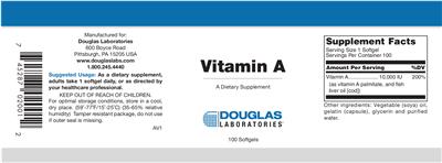 Photo of the Douglas Laboratories Vitamin A label