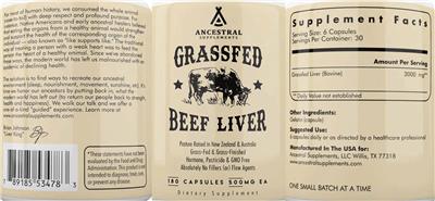 Photo of the Ancestral Supplements Grassfed Beef Liver label