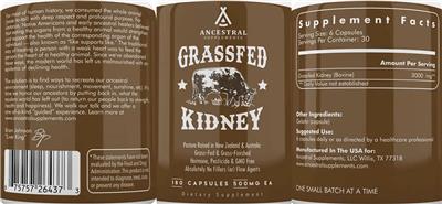 Photo of the Ancestral Supplements Grassfed Kidney label