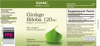 Photo of the GNC Herbal Plus Ginkgo Biloba 120 mg label