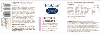 Photo of the BioCare Methyl B Complex label