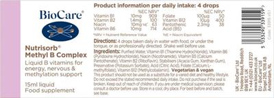 Photo of the BioCare Nutrisorb Methyl B Complex label