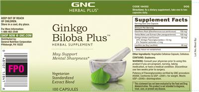 Photo of the GNC Herbal Plus Ginkgo Biloba Plus label