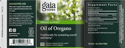 Photo of the Gaia Herbs Oil of Oregano label