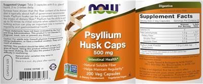Photo of the NOW Psyllium Husk Caps 500 mg label