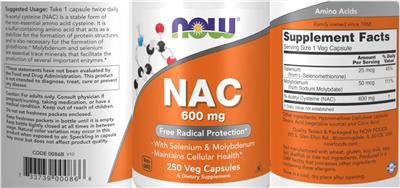 Photo of the NOW NAC 600 mg label