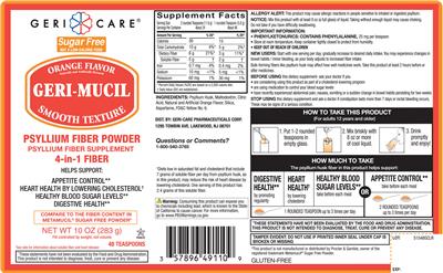 Photo of the Geri-Care Geri-Mucil Sugar Free Orange Flavor label