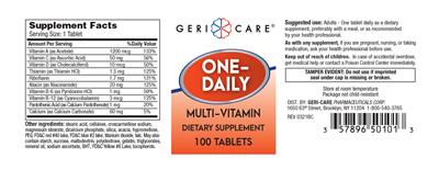 Photo of the Geri-Care One-Daily Multi-Vitamin label