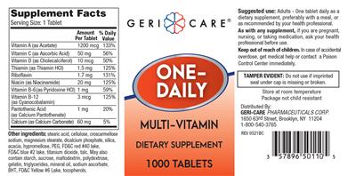 Photo of the Geri-Care One-Daily Multi-Vitamin label