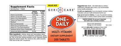 Photo of the Geri-Care One-Daily Multi-Vitamin label