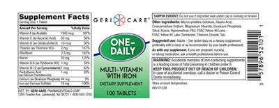 Photo of the Geri-Care One-Daily Multi-Vitamin with Iron label