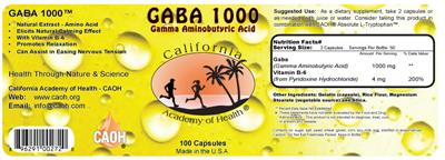 Photo of the California Academy of Health GABA 1000 label