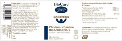 Label of Children's Banana BioAcidophilus