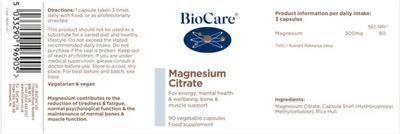 Photo of the BioCare Magnesium Citrate label