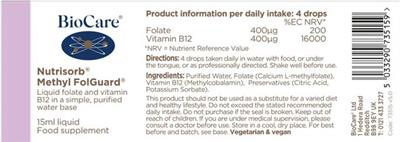 Photo of the BioCare Nutrisorb Methyl FolGuard label