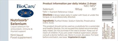 Photo of the BioCare Nutrisorb Selenium label