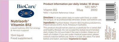 Photo of the BioCare Nutrisorb Vitamin B12 label