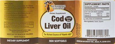 Photo of the Sunshine Naturals Cod Liver Oil label