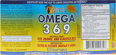 Photo of the Sunshine Naturals Omega 3-6-9 label