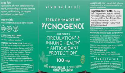 Photo of the Viva Naturals French-Maritime Pycnogenol label