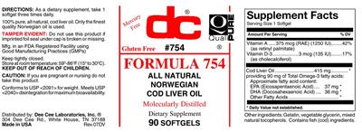 Photo of the DC Formula 754 All Natural Norwegian Cod Liver Oil label