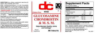 Photo of the DC Glucosamine Chondroitin & M.S.M. label