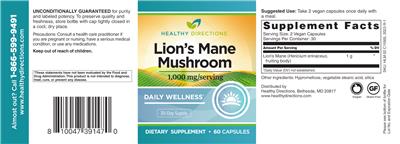 Photo of the Healthy Directions Lion's Mane Mushroom 1,000 mg label