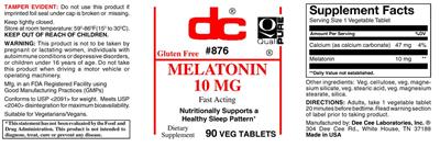 Photo of the DC Melatonin 10 mg label