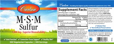 Photo of the Carlson M-S-M Sulfur 1,000 mg label