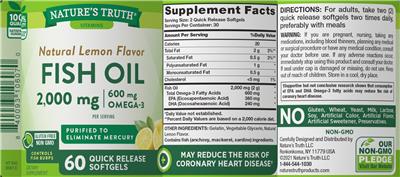 Photo of the Nature's Truth Fish Oil 2,000 mg Natural Lemon Flavor label