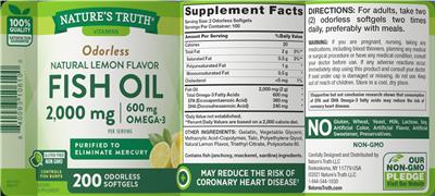 Photo of the Nature's Truth Fish Oil 2,000 mg Natural Lemon Flavor label