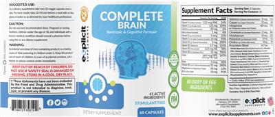 Photo of the eXplicit Supplements Complete Brain label