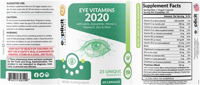 Photo of the eXplicit Supplements Eye Vitamins 2020 label