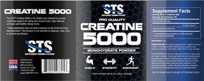 Photo of the STS Supplement Training Systems Creatine 5000 Unflavored label