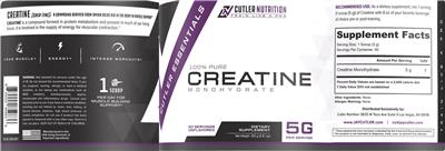 Photo of the Cutler Nutrition Cutler Essentials Creatine Monohydrate Unflavored label