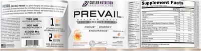 Photo of the Cutler Nutrition Cutler Prevail Pre-Workout Primer Peach Mango label
